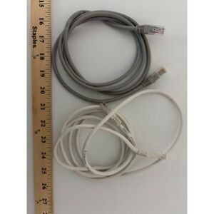 2 - ethernet patch cables one grey and one white with RJ45 connectors